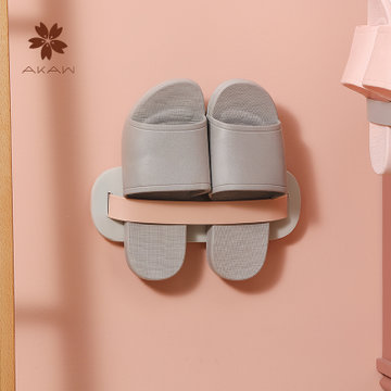 日本AKAW爱家屋多米诺浴室鞋架卫生间免打孔壁挂式门户鞋子收纳架(白色+灰色)