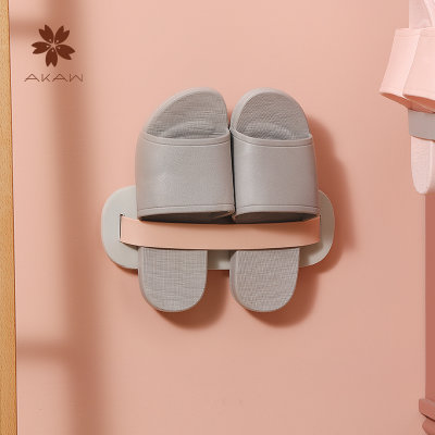 日本AKAW爱家屋多米诺浴室鞋架卫生间免打孔壁挂式门户鞋子收纳架(浅蓝色+粉色)