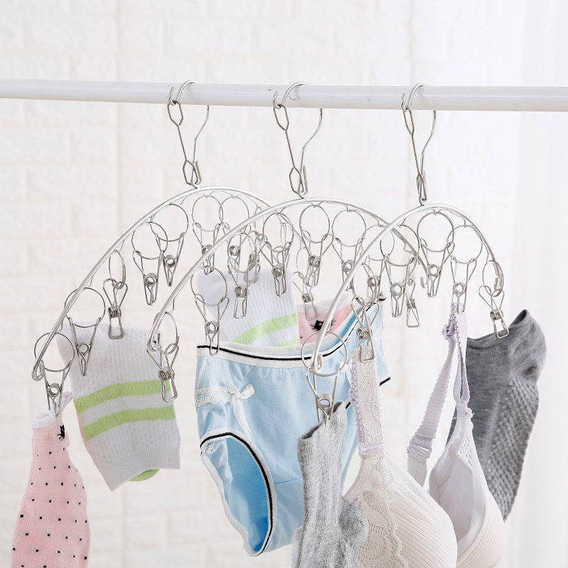 多功能不锈钢衣架晾衣夹家用防风带夹子内衣袜子架儿童婴儿晒衣架十夹