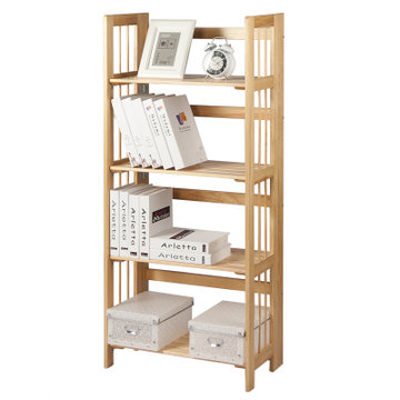好事达折叠四层实木书架落地置物架收纳架3040(折叠四层书架(原木色)