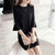Mistletoe2017韩版女装宽松休闲撞色喇叭袖连身裙潮(黑色 M)第4张高清大图