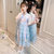 比得兔 女童汉服连衣裙夏装2021新款女孩中国风中大童雪纺公主裙短袖裙子(110 浅蓝色)第3张高清大图