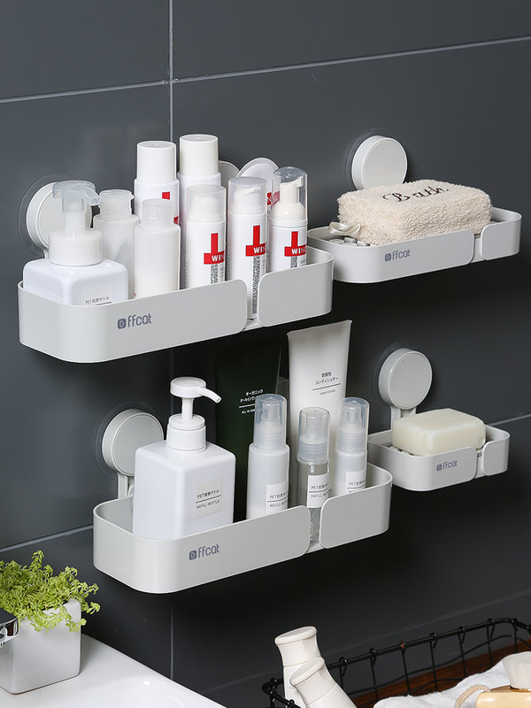 墙上置物架收纳盒免打孔浴室挂墙卫生间台洗手间吸盘化妆品壁挂式
