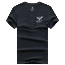 8825夏装新款战地吉普AFS JEEP纯棉弹力V领短袖T恤衫男半袖体恤(蓝色 3XL)