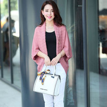 娇维安 春季针织衫 韩版女装外套 蝙蝠袖披肩 中袖针织开衫 女(皮粉色 均码)