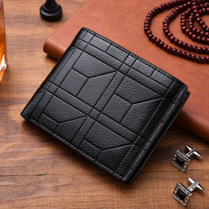 漫石manshi实用商务男士钱包多卡位简约拉链钱夹钱袋短钱包款式随机