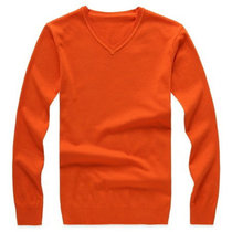 BEBEERU春秋韩版男装情侣毛衣 针织衫 男士修身多色毛衣V领QB125(橙红)