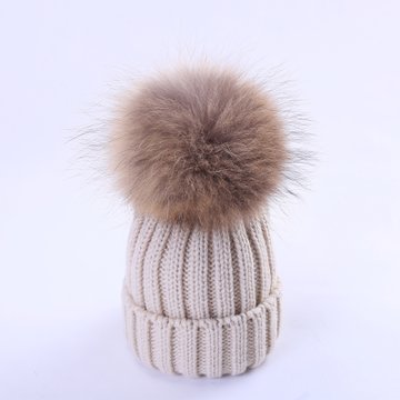 儿童秋冬韩版保暖婴儿针织毛线套头帽子大毛球(6个月-4岁(建议头 姜黄色(15-18c)
