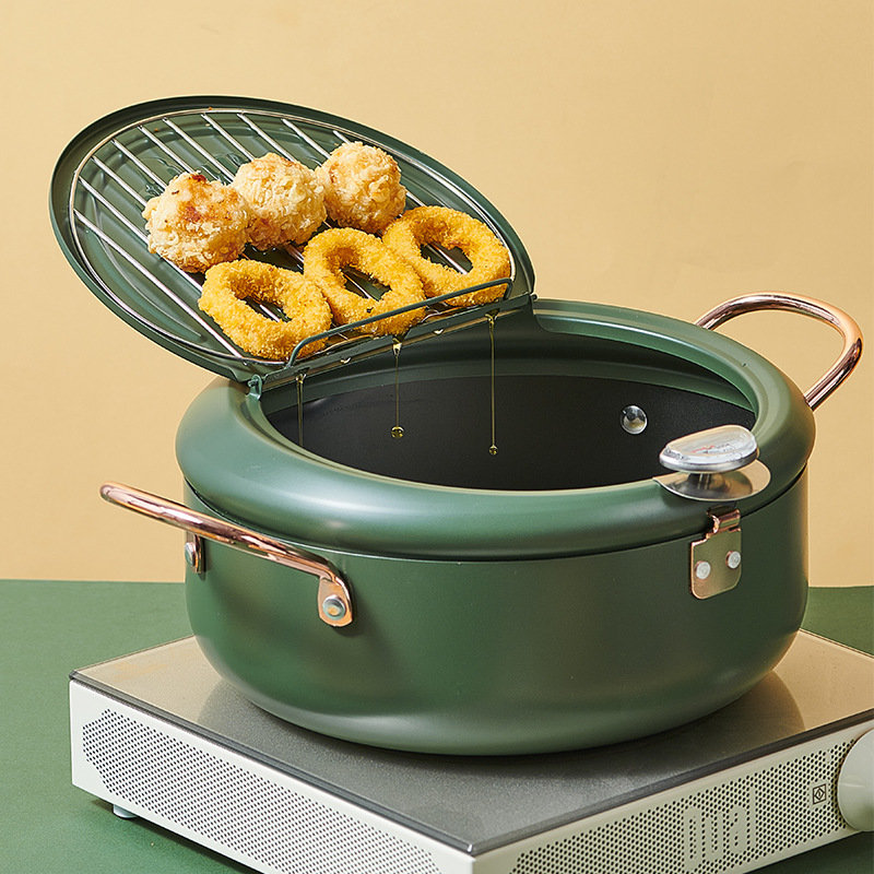 小炸锅可控温燃气煤气省油日本小型炸油锅(精铁油炸锅无温度计22c)