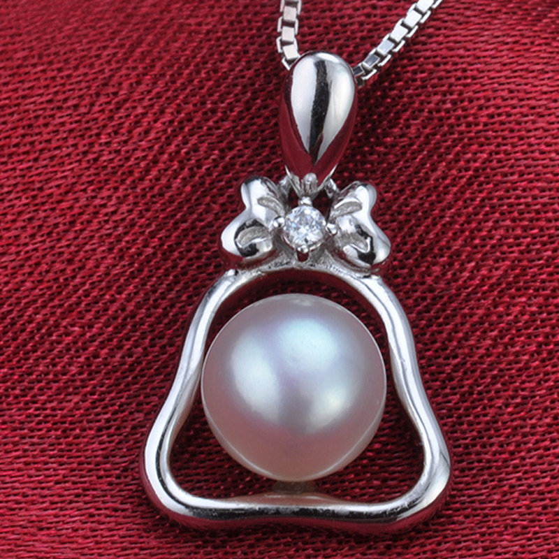 千足珍珠 叮珰 馒头珠无瑕8-8.5mm圣诞礼物天然淡水珍珠纯银吊坠