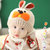 韩国婴儿帽子秋冬季0-3-6-12个月男女宝宝帽子儿童毛线帽围巾保暖套装0-1-2-3岁(玫红色)第5张高清大图