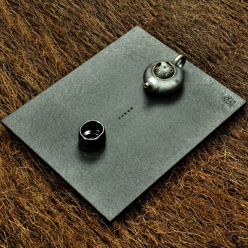 唐丰 黑金石天然石制 茶台茶海 石头功夫茶盘 乌金石小号tf-1275(墨迹