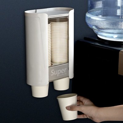 普润 一次性纸杯子挂壁式饮水机放的架子挂墙上取杯装放置筒(白色双筒杯架)
