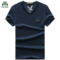 2017夏装新款战地吉普AFSJEEP纯棉弹力短袖T恤衫1725 V领男士polo(蓝色 L)