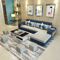 紫茉莉布艺沙发现代简约大小户型客厅转角可拆洗布沙发组合(三件套【出口版】送地毯)