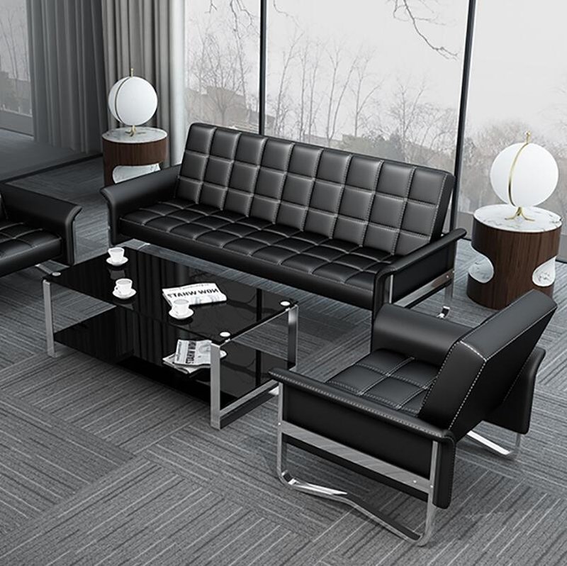 办公沙发现代简约会客三人位办公室沙发茶几组合yyl0024113不锈钢长