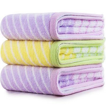 三利 纯棉斜纹彩条毛巾 34×72cm 柔软吸水洗脸面巾 组合3条装
