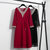 2021春季新款肥mm显瘦时尚裙子大码女装气质V领遮肚子连衣裙53038(红色 L)第5张高清大图