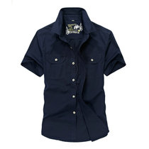 夏装新款战地吉普AFSJEEP纯棉短袖男士衬衫 8625宽松大码半袖衬衫(宝蓝色 XL)