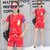 莉菲姿 运动套装女夏新款韩版潮女士宽松休闲纯棉学生跑步两件套(红色)第5张高清大图