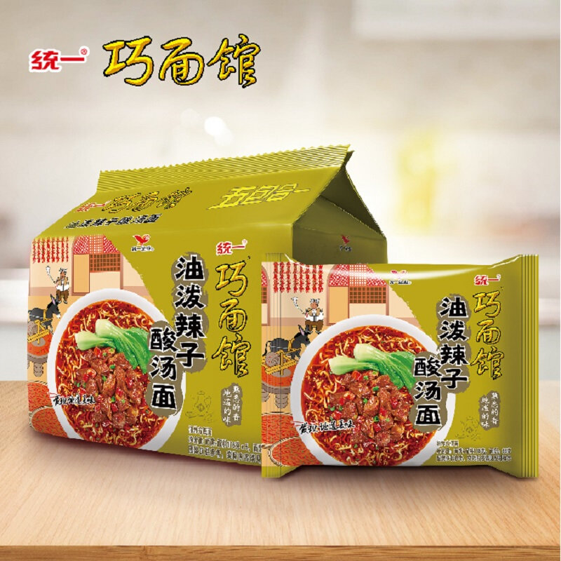 统一qxty巧面馆方便面油泼辣子酸汤面116g5袋国美超市甄选