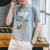 T恤男2017夏季男装圆领体恤休闲修身棉印花短袖T恤(浅 蓝色)第4张高清大图