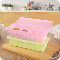 厨房家用翻盖塑料调味盒A945方形多格调料套装实用调味盒lq0185(绿色)