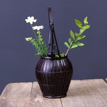 做旧花器日式摆件竹编花道插花器花瓶花篮