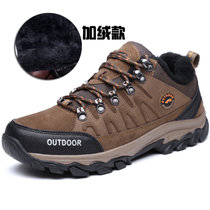 强漢 冬季户外登山鞋加绒保暖低帮徒步鞋耐磨男鞋登山鞋(棕色 40)