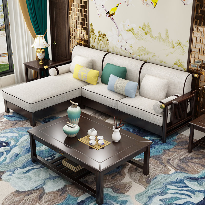 朷木新中式全实木布艺沙发组合现代简约禅意新中国风轻奢别墅客厅家具