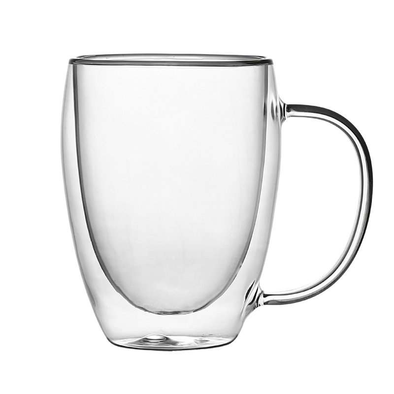 家用双层杯透明玻璃杯耐高温手工茶杯商用把手牛奶杯咖啡杯杯子把手