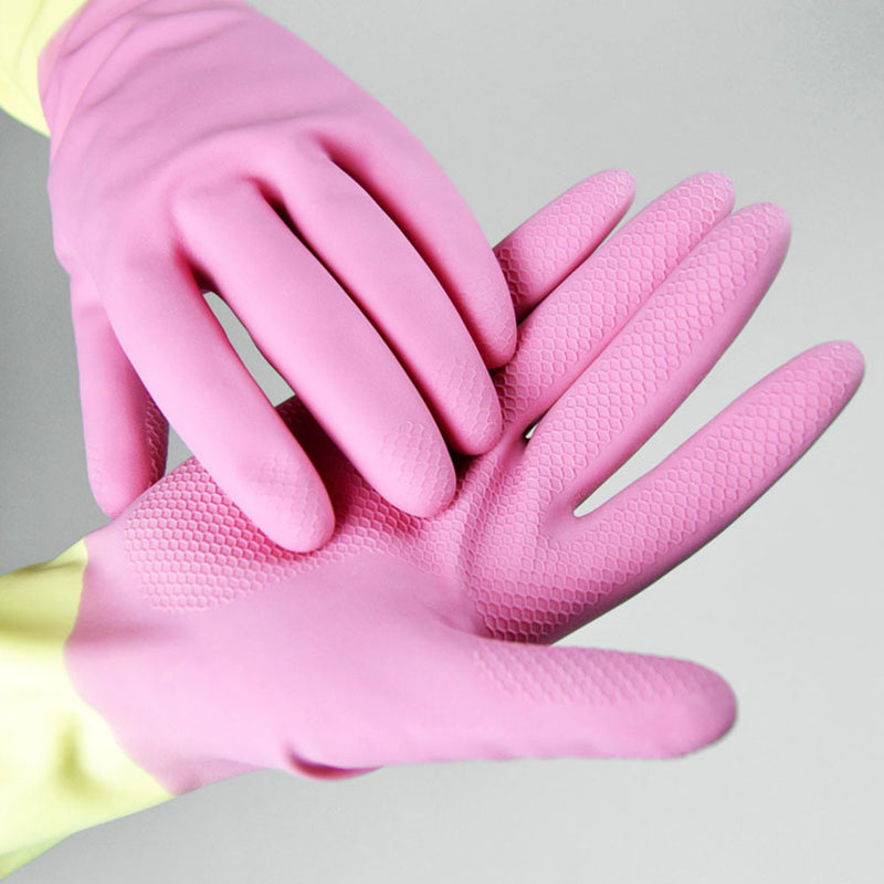 宜洁天然橡胶 双色光里手套中号(m) 防滑网纹 加厚耐用