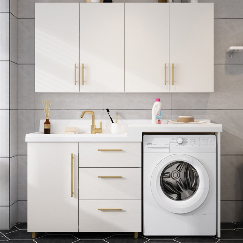 阳台洗衣机柜组合石英石台面带搓衣板滚筒洗衣机伴侣一体柜定制11米