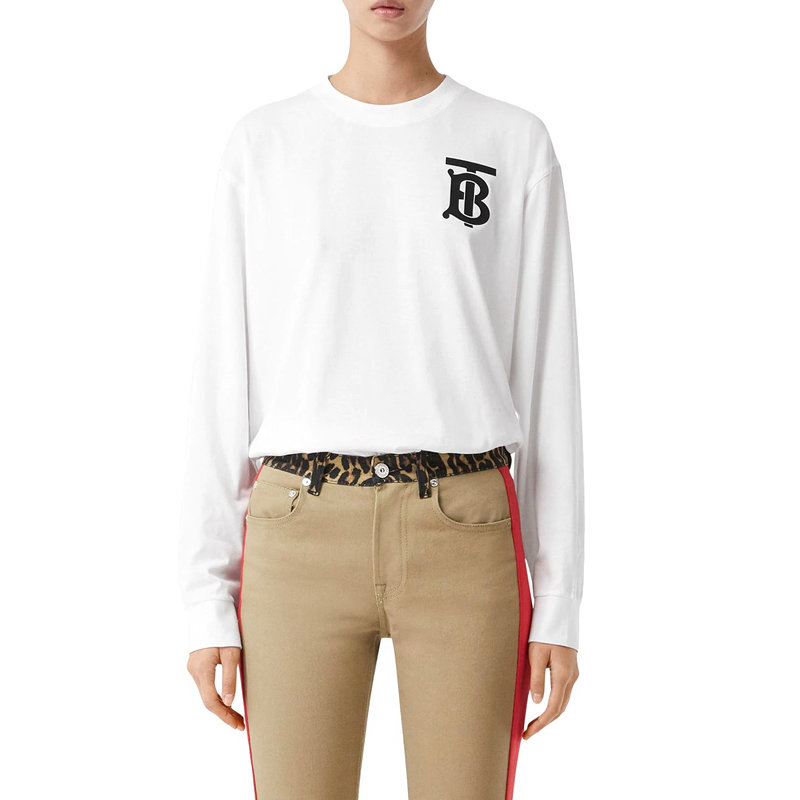 burberry女士白色印花图案圆领卫衣8024341l码白时尚百搭