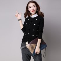 娇维安 春季女装短外套 韩版毛衣针织衫 五角星图案针织开衫 女(黑色 均码)