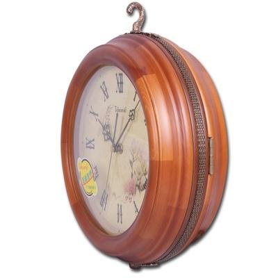 天王星钟表创意时尚双面钟田园客厅挂钟静音石英钟表欧式实木仿古时钟W8280