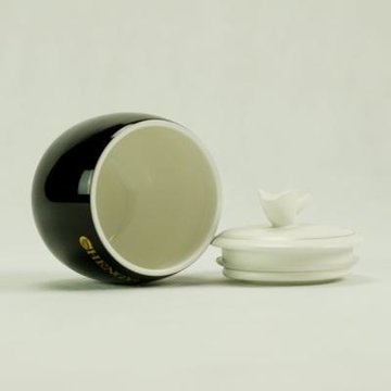 正品A1养生瓷时尚小罐 多彩陶瓷茶叶罐 礼品定制花茶茶叶罐 储物(纯黑)