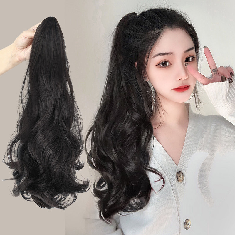 马尾假发女长发抓夹大波浪高马尾自然网红辫子绑带式长卷发假马尾绑带