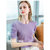 MISS LISA雪纺衫女压褶圆领短袖t恤女法式复古公主袖上衣AL301938(紫色 S)第5张高清大图