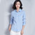 MISS LISA春夏装新款小清新休闲蓝白条纹衬衫立领衬衣长袖K1020(蓝色 XL)第3张高清大图