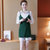 邑概念 2017秋装新款女装条纹衬衫裙吊带裙显瘦短款连衣裙两件套(绿色 XL)第2张高清大图