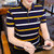 男士短袖t恤夏季纯棉韩版潮流POLO衫2021新款薄款条纹衬衫领衣服(黄色 L)第3张高清大图