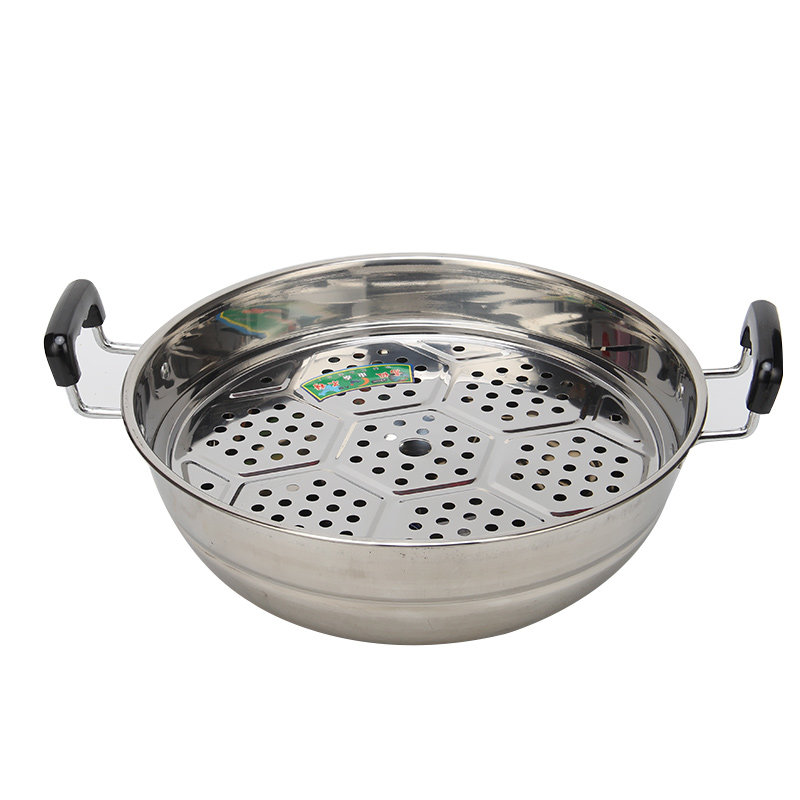 加厚不锈钢双耳炒锅两耳蒸锅两用不粘锅电磁炉燃气通用送蒸片包邮32圆