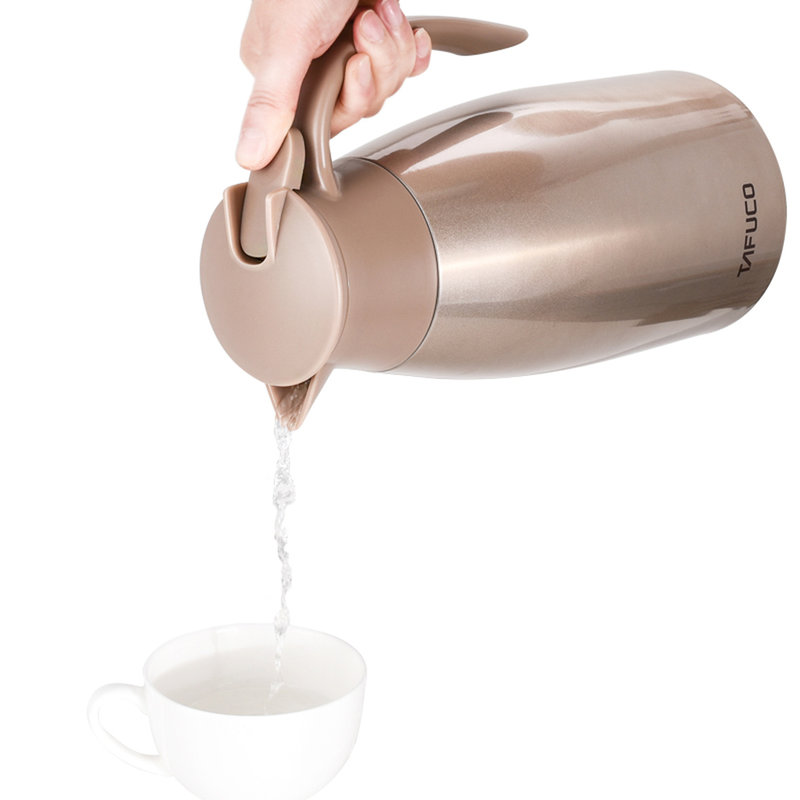 泰福高保温咖啡壶香槟色2l一键开启倒水不费力