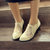 羽陌伦诗 2016春夏新款韩版女鞋蕾丝拼接雕花镂空尖头中跟粗跟单鞋 R149(米色 36)第4张高清大图