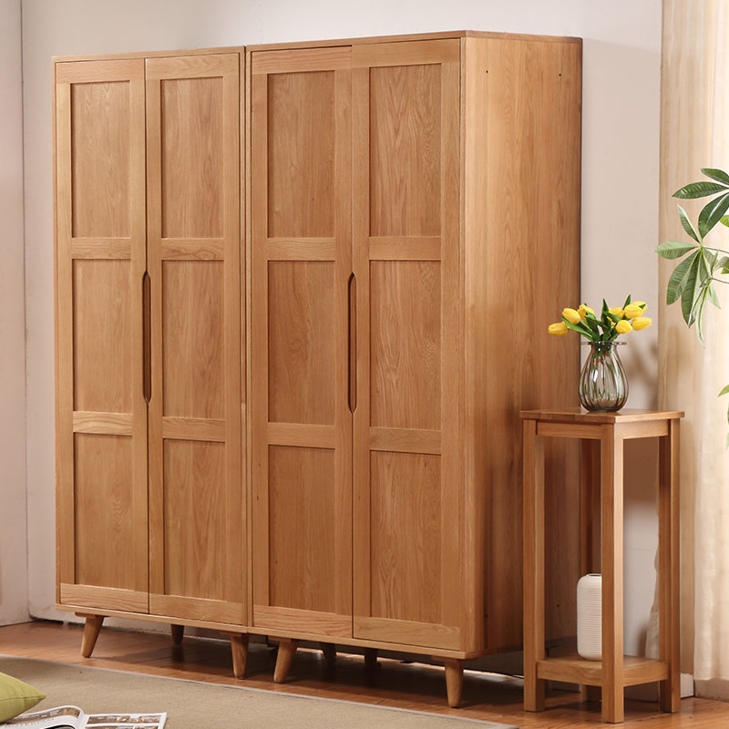 恒兴达白橡木全实木大衣柜卧室组合北欧家具两门四门纯实木收纳柜储物