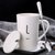 创意个性陶瓷马克杯带盖勺咖啡杯家用情侣喝水杯子男生办公室茶杯(白色款-Y)第3张高清大图