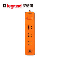 TCL罗格朗插座 插排 插线板 线长1.8米 总控开关 3位小五孔 2位USB(橘红色)