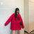 MISS LISA中长款加绒加厚红色卫衣女宽松韩版237(红色加绒 M)第2张高清大图