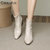 CaldiceKris（中国CK）冬季新款尖头裸靴弹力瘦瘦单靴英伦短靴女（绒里）CK-X9018-2(杏色 38)第2张高清大图